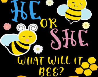 Bienen-Thema Gender Reveal Digitaler Vektor - 'Er oder Sie, was wird es sein?'