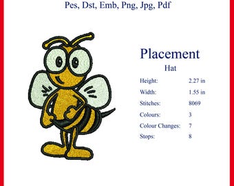 Stickdatei Biene | Sofortiger Download Digitale Datei | PES, DST | Maschinenstickmuster