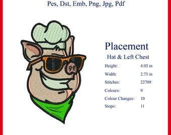 Schwein Koch Stickdatei: Lustiges Tier Stickdatei (Digitaler Download)