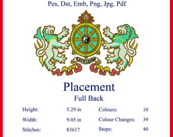 Königliche Wappen Stickdatei mit Yin Yang & Löwen – großes Stickmuster