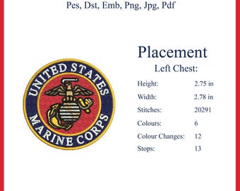 US Marine Corps Stickdatei Tajima wilcom Aufnäher zum Aufnähen