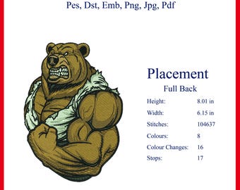 Wütende Bär Maskottchen Stickdatei | Sport Logo (Digitaler Download)