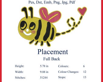 Bienen Liebe Stickdatei, Stickdatei Sofortiger Download Digitale Datei | PES, DST | Maschinenstickmuster