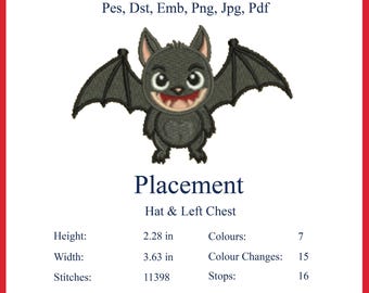 Stickdatei Fledermaus | Gruselige Halloween Maschinendatei (dst, pes, jef, exp, vp3, xxx, hus