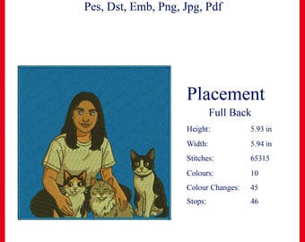 Benutzerdefinierte Familie & Haustiere Porträt Stickdatei | Personalisierte Haustier Illustration | Maschinenstickdatei