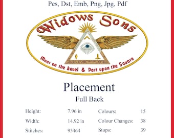 Freimaurer Bruderschaft Stickdatei | Allsehendes Auge & Flügel Vektor | Freemason Aufnäher Art