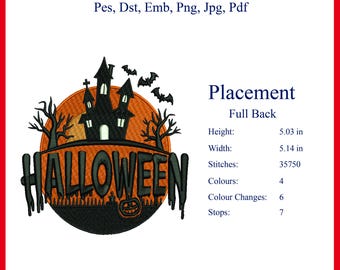 Halloween Haunted House Stickdatei - Gruseliges Haus Stickmuster