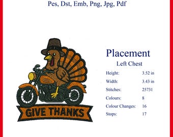 Erntedank Motorrad Stickdatei Design | Danke Stickdatei Pes