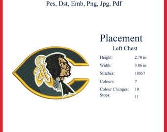 Cheraw Indianer Aufnäher: Native Style Logo (DST, PES-Datei)
