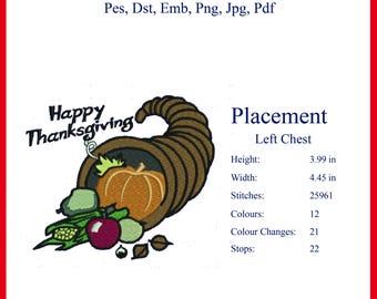 Danksagungs-füllhorn-Stickdatei-Design - Happy Thanksgiving-Maschinenstickerei-Muster
