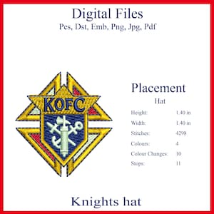 Knight of Columbus Logo Hat Embroidery designs Tajima wilcom Custom patches