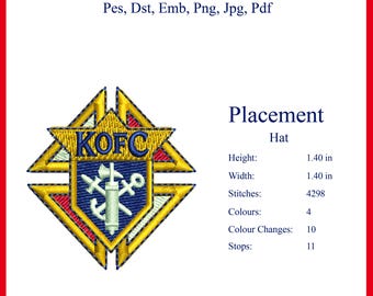 Knight of Columbus Logo Hat Stickerei Designs Tajima Wilcom Benutzerdefinierte Patches