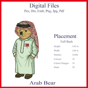 Middle Eastern Teddy Bear Embroidery Design | Thobe Character (Digital File)