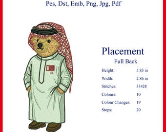 Mittlerer Osten Teddy Bär Stickdatei, Teddy Bär | Thobe Charakter (Digitale Datei)