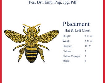 Biene, Stickdatei, Stickdatei Sofortiger Download Digitale Datei | PES, DST | Maschinenstickmuster