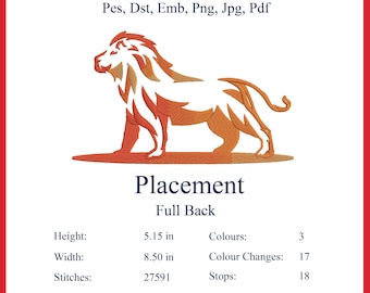 Majestätischer Löwe Stickdatei, 3-farbiges Löwe Logo (Digitaler Download)