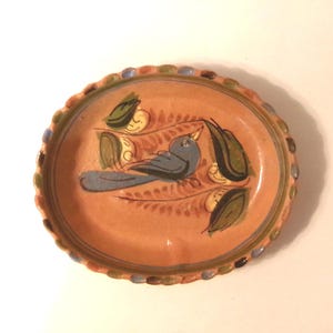Vintage 1950er / 1960er Jahre mexikanische Tlaquepaque Keramikschalen-handgemalter mexikanischer blauer Vogel