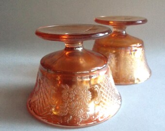 Vintage 30s FEDERAL NORMANDIE Carnival Glass Footed Sherbet-Yellow Iridescent-2