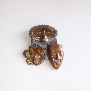 Vintage 1980er Jahre Theater Anstecknadel-Komödie/ Tragödie-3 Masken-Unikat