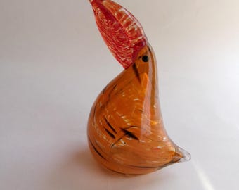 Vintage 80s/90s Handcrafted Orange & Red Art Glass Mexican/South American Toucan