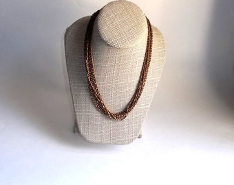 Vintage Multi-Strand Brass Color Metal Chain Short Necklace or Choker