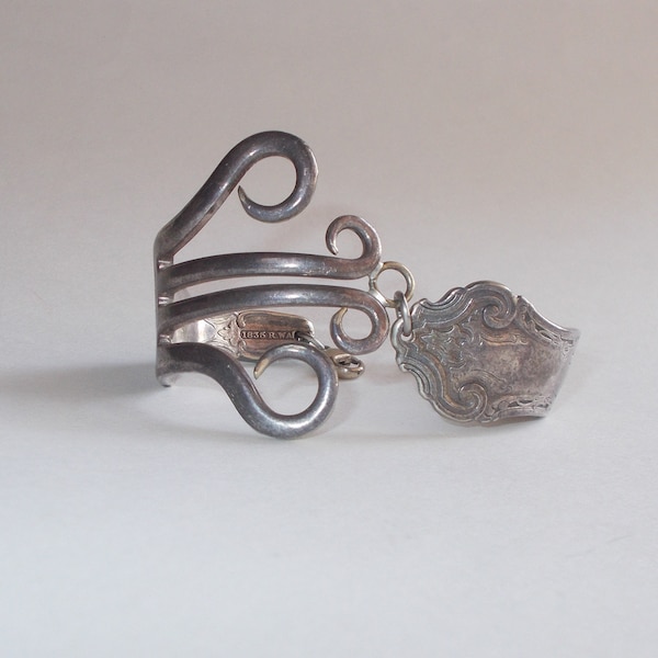 Vintage or Antique Silver Plate Fork Bracelet-Curved Tines-Brutalist-Abstract Design