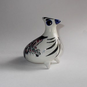 Vintage 1970s Mexican Pottery Quail-Hand Crafted Clay with Painted Blue Floral Design