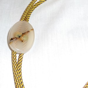 Vintage Polished Stone Bolo Tie-String Tie-Diagonal Fissure-Brown/Gold String Tie
