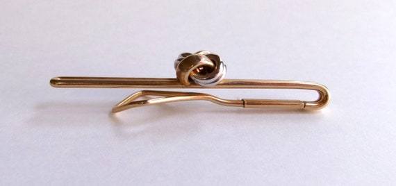 Vintage 1940s/1950s SWANK Tie Bar w Bow Knot-Mark… - image 3
