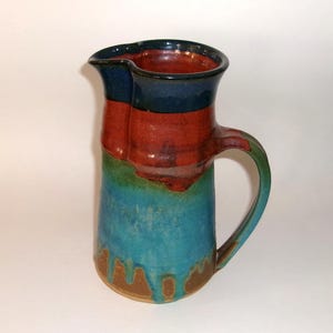 Vintage 1990s Handcrafted Pottery Pitcher-Shades of Brown, Blue & Green-Marked
