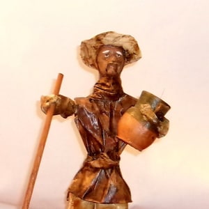 Vintage Mexican Folk Art Paper Mâché Peasant Man w Pottery Jug