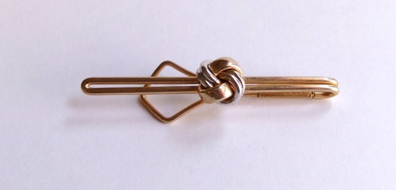 Vintage 1940s/1950s SWANK Tie Bar w Bow Knot-Mark… - image 2