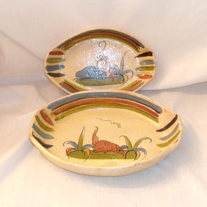 Vintage 1940er / 1950er Jahre mexikanische Tlaquepaque Keramik Nesting Bowls-Handbemalte 2 im Set