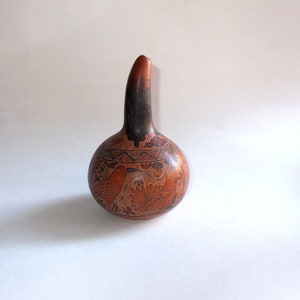 Vintage 1980s Peruvian Carved & Painted Gourd-Farmers w Livestock-Made in Peru