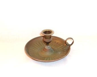Vintage 1970s/1980s Brass and Copper? Candle Holder w Finger Loop-Made in India