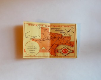 Vintage 1936 Texas & Pacific 3 Route Railway Map Postcard with Menu from California Raisin Fest
