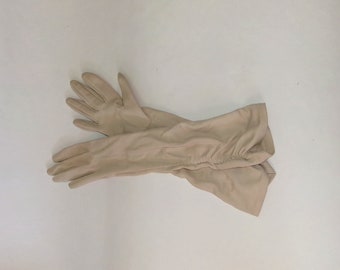 Vintage 1960s 100% Double Woven Nylon Ladies Long Gloves-One Size-Cream Color