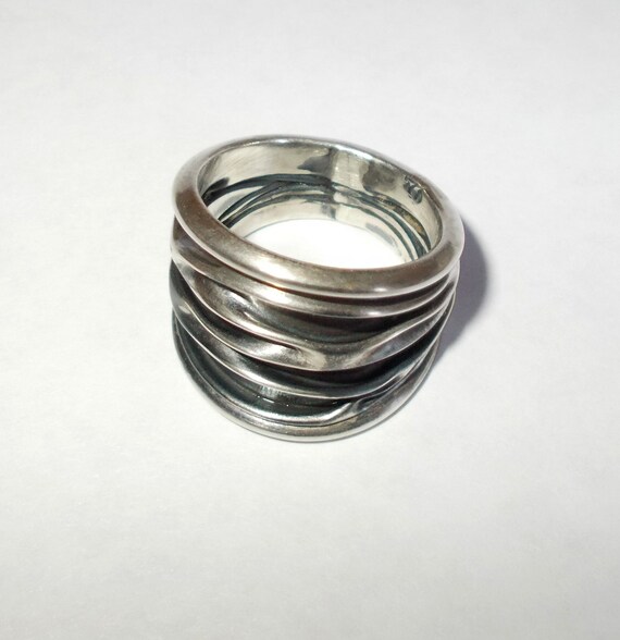 Vintage 1990s 925 Silver Wide Band Ring-Abstract … - image 2