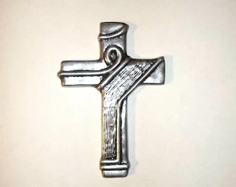 Vintage 1990's Mexican Cast Aluminum Wall Cross-Jesus on Cross-Abstract Design