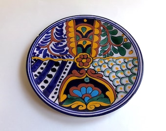 Traditional Mexican Talavera Round Pottery Plate-9.5" Diameter-Marked Torres