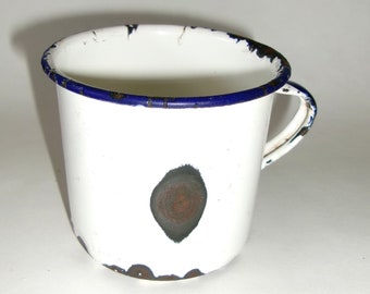Vintage 1950's or 1960's Enamelware Coffee Cup-coffee Mug-white W Blue Trim  - Etsy