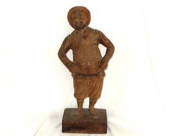 Vintage 1960s Hand Carved Sancho Panza Wooden Statue with Fat Belly-Man from la Mancha