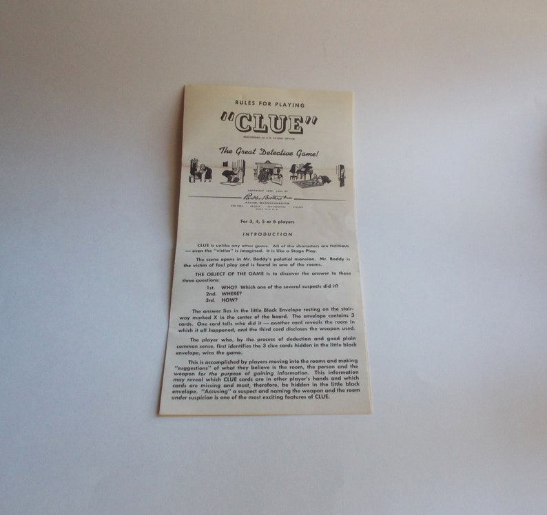 Vintage 1950 S Parker Brothers Clue Game Rules Etsy