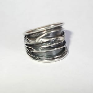 Vintage 1990s 925 Silver Wide Band Ring-Abstract Style Ribs-Size 6-1/2