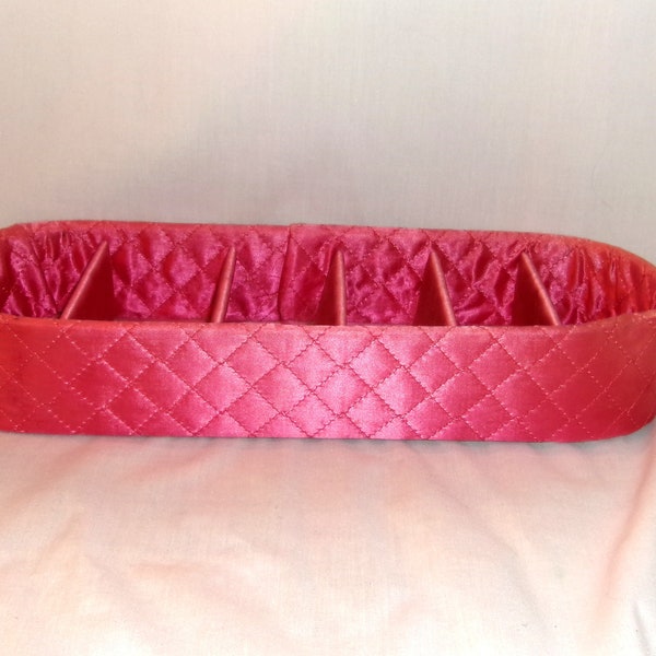 Vintage 1950s Quilted Hosiery or Glove Storage Box-6 Sections-Pink