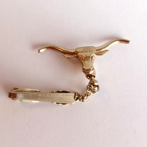 Vintage Mid Century HICKOK Tie Bar w Tie Pin Combo-TEXAS Longhorn Steer Head