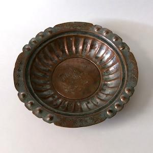 Vintage 1942/1943 Formed Copper & Tin Round Tray-Scalloped-Ribbed-North Africa