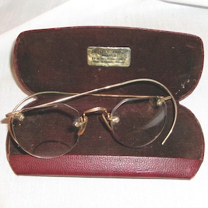 Vintage or Antique Rimless Bifocal Eyeglasses w Original Case-Wire Ear Pieces-San Angelo, TX