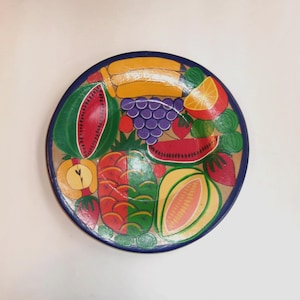 Vintage LARGE Hand Painted Mexican Plate-Bright Colored Fruit-12&quot; Diameter-Signed