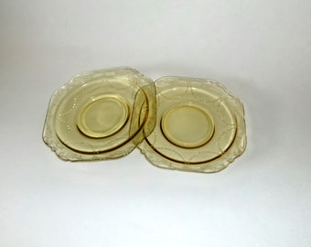 Vintage 1930s Madrid Amber Depression Glass Saucers-Set of 2